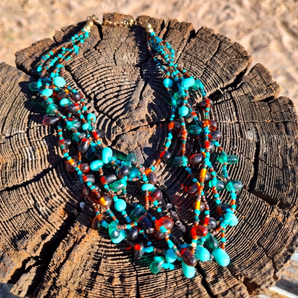 Turquoise and Brown Stone Necklace